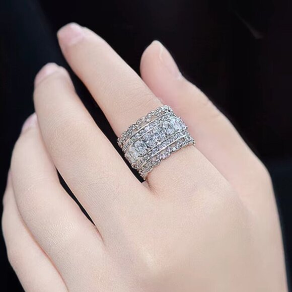 NEW 18K White Gold Diamond Ring Band Wide Eternity Ring - Picture 2 of 4